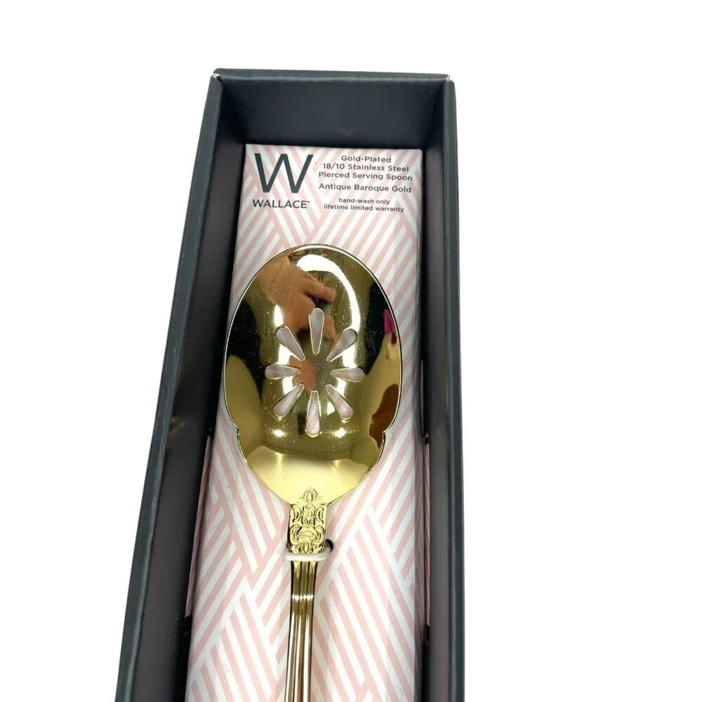Wallace Antique Baroque Gold Pierced Serving Spoon Gold Plated NIB